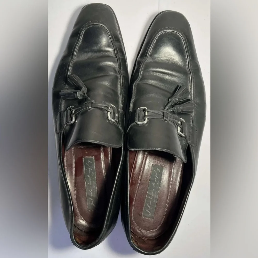 Johnston & Murphy Men 13M 240331 Black Leather Wing Tip Dress Shoes With Tassels